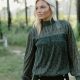 Black Metallic Smocked Neck Top