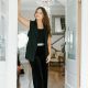 Black Rhinestone Waist Velvet Pants