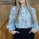 Blue Floral Ruffle Neck Blouse