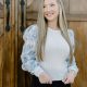 Blue Floral Sleeve Knit Top