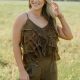 Brown Glitz Ruffle Sleeveless Top