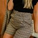 Brown Plaid Set High Waisted Shorts