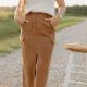 Camel Suede Cargo Midi Skirt