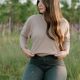 Camel V-Neck Knit Long Sleeve Top