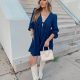 Dark Wash Long Sleeve Pleated Romper