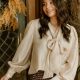 Gold Metallic Bow Neck Blouse